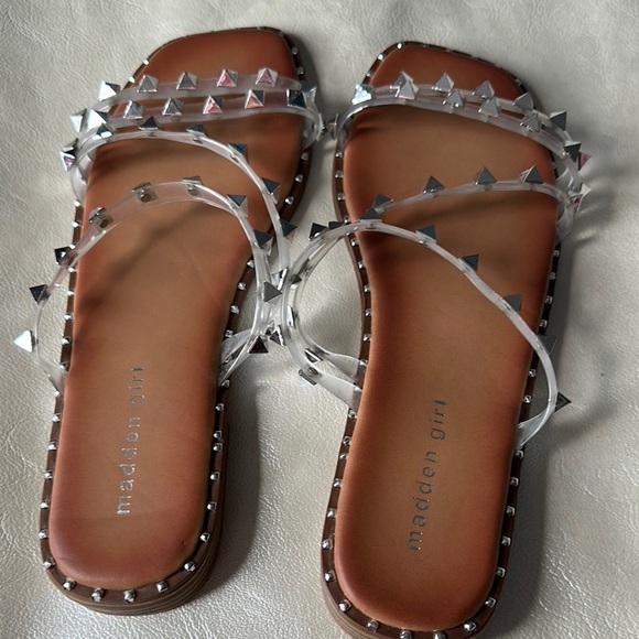 Madden Girl Silver Brown Sandals with Studded Straps - Picture 2 of 5